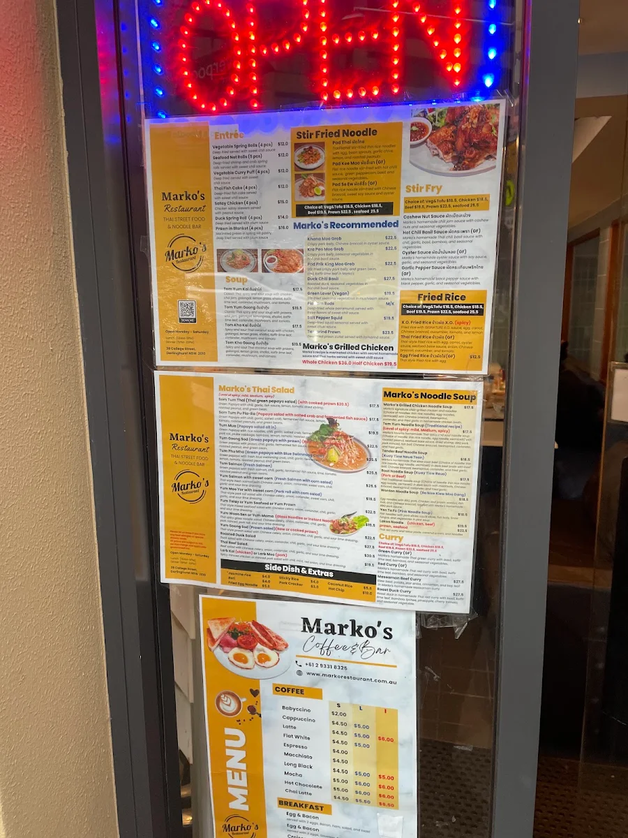 Menu, Marko's Restaurant