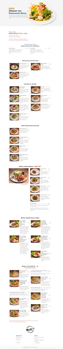 Menu, Marko's Restaurant
