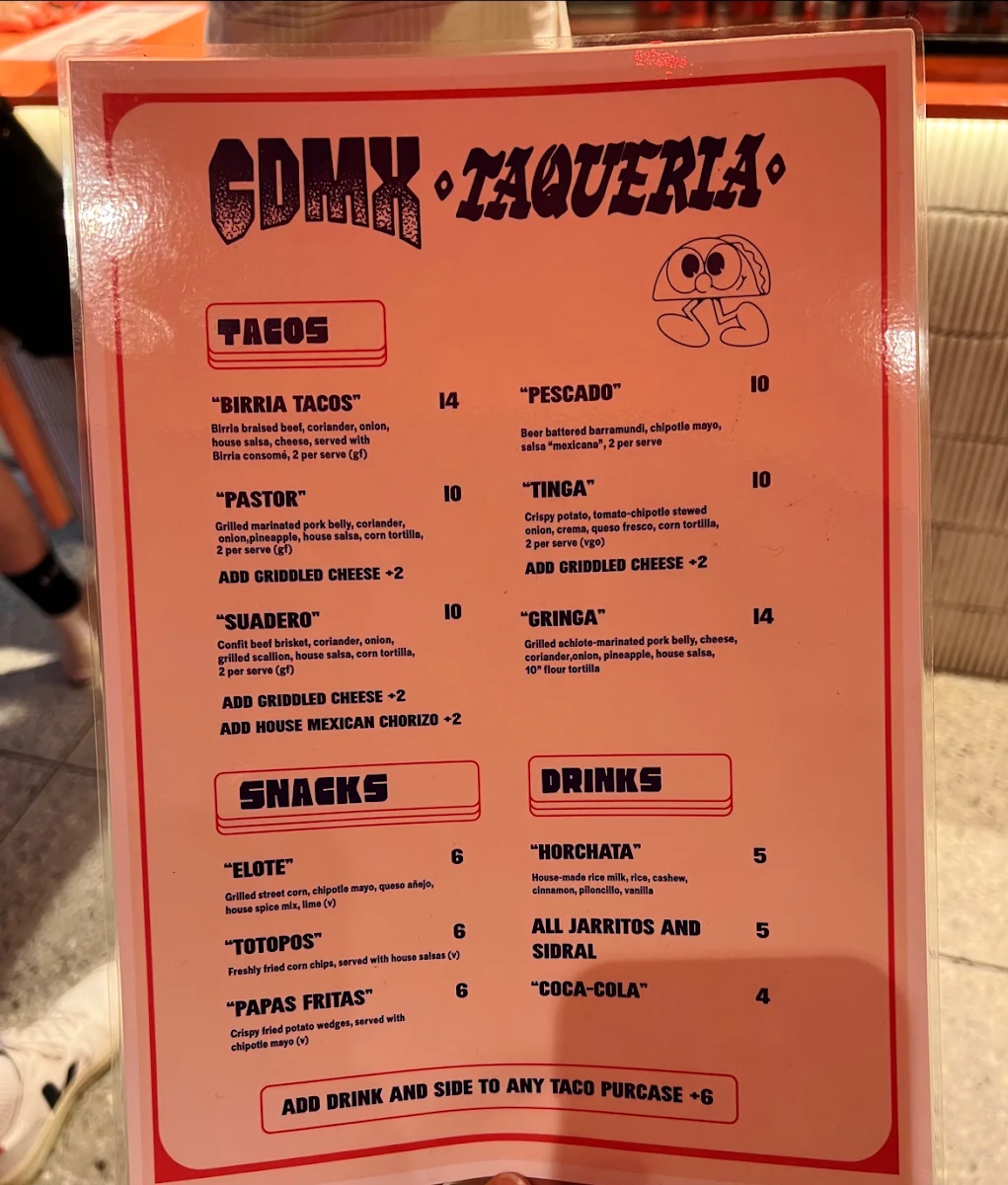 Menu, CDMX Melbourne Central