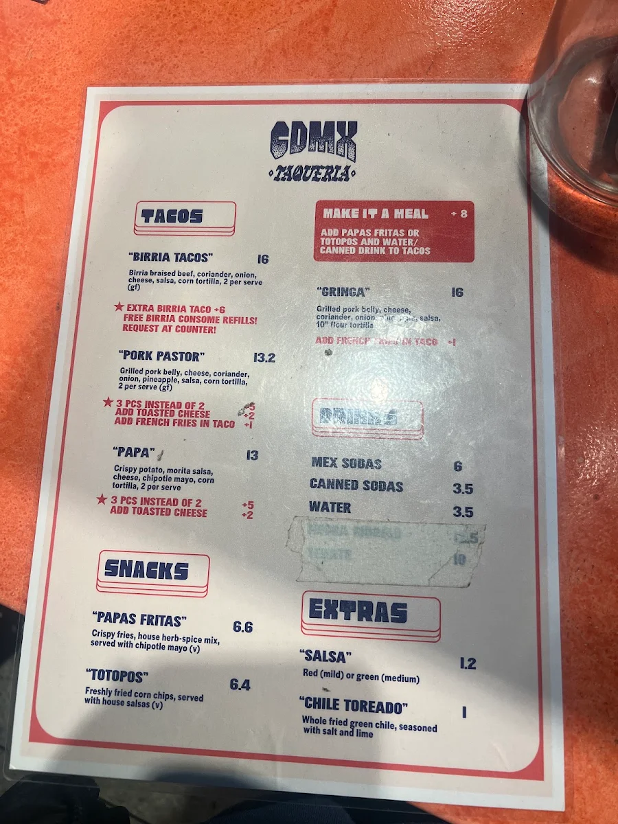 Menu, CDMX Melbourne Central