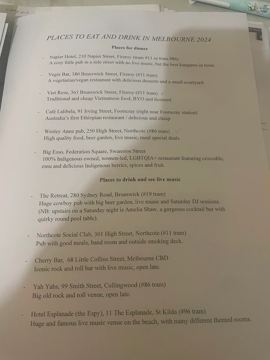 Menu, The Toff