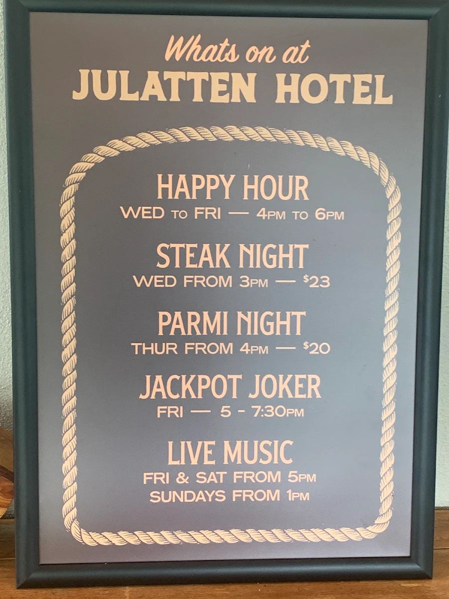 Menu, Julatten Tavern
