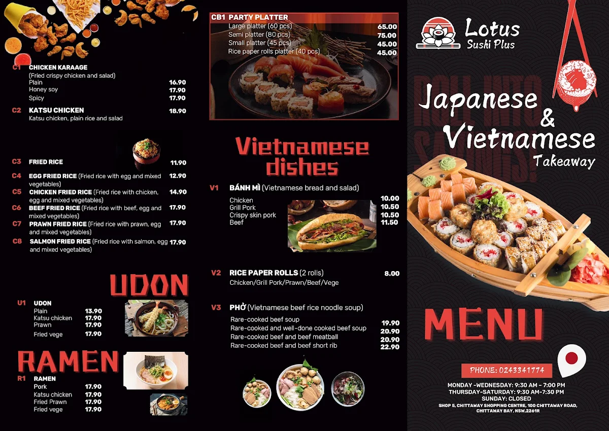 Menu, Lotus Sushi Plus