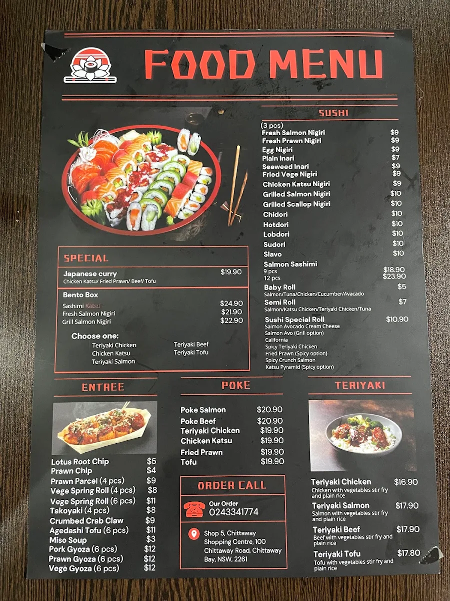 Menu, Lotus Sushi Plus