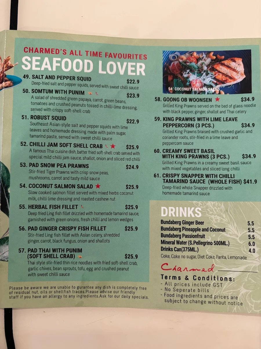 Menu, Charmed by Hanuman Thai Wahroonga