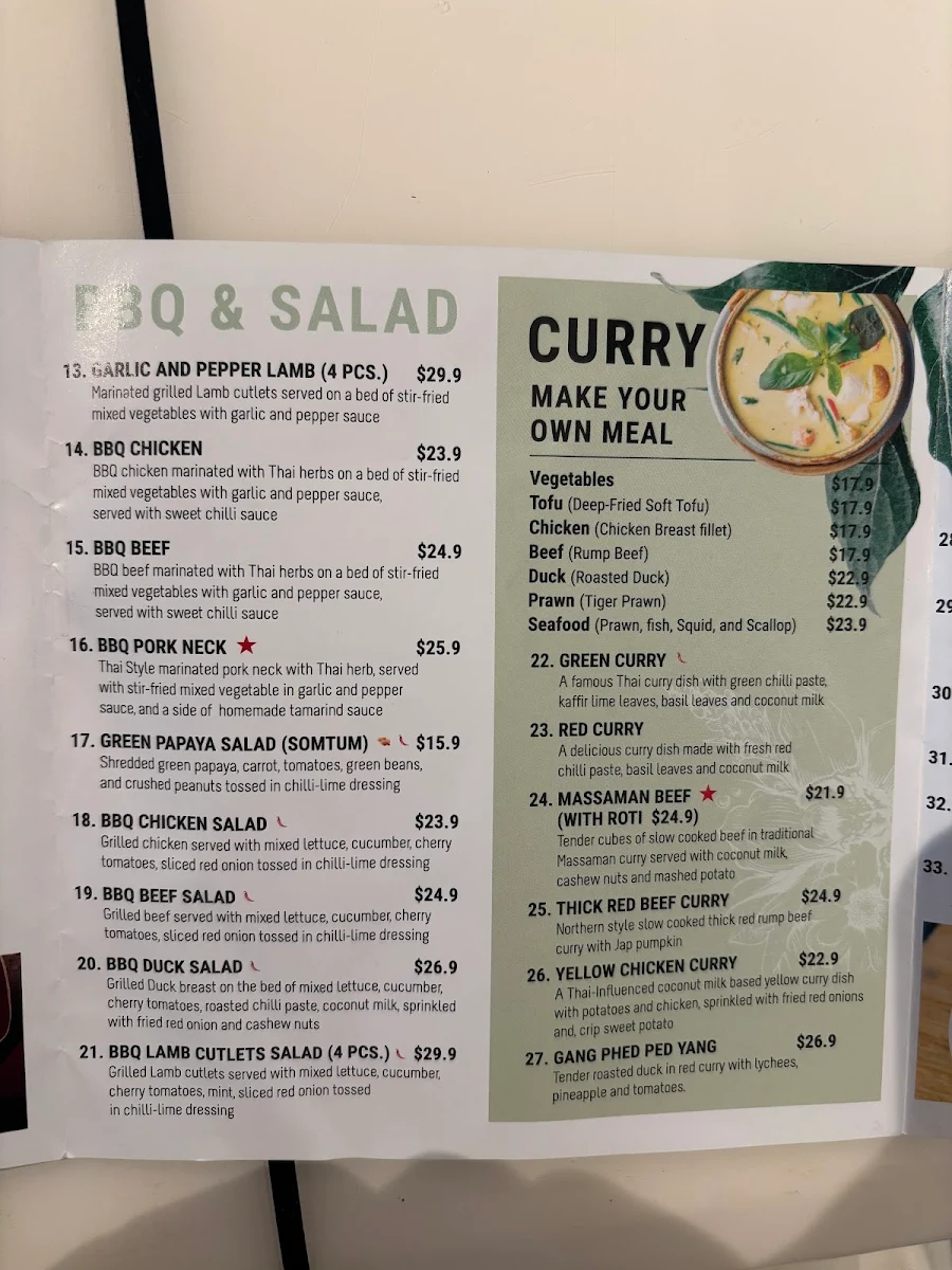 Menu, Charmed by Hanuman Thai Wahroonga