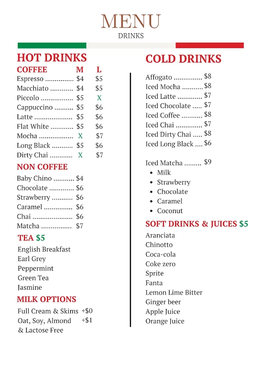 Menu, Bella Alice