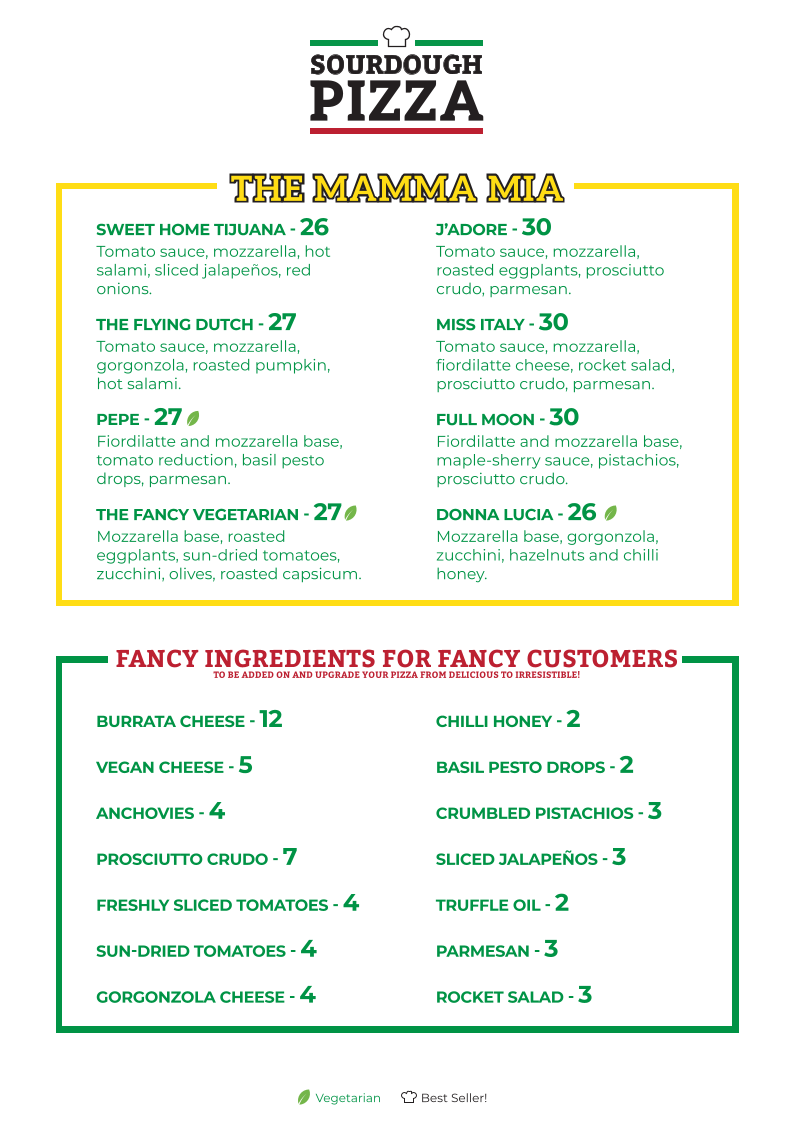 Menu, Bella Alice