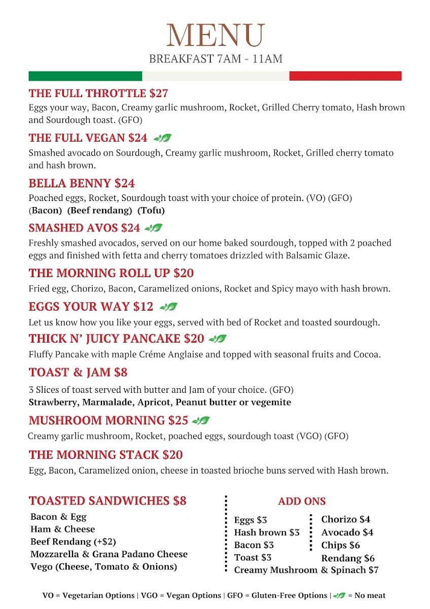 Menu, Bella Alice