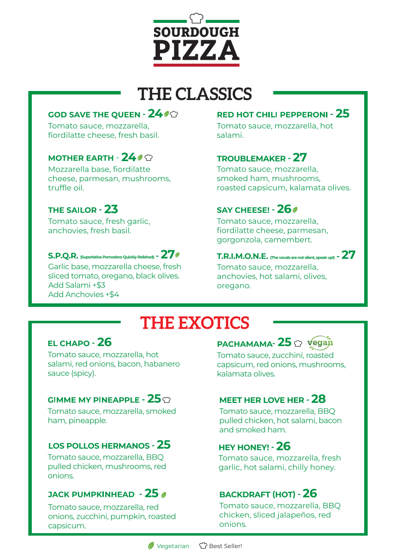 Menu, Bella Alice