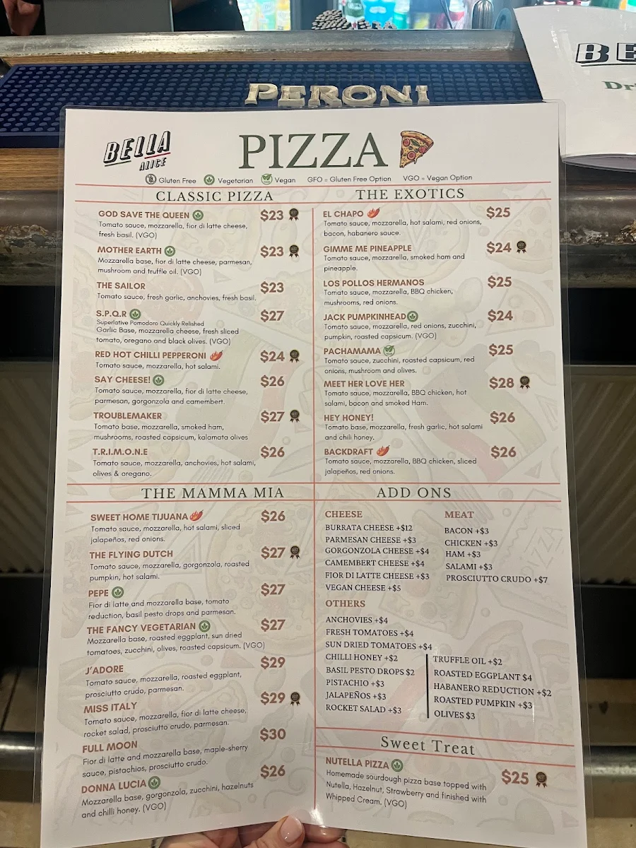 Menu, Bella Alice