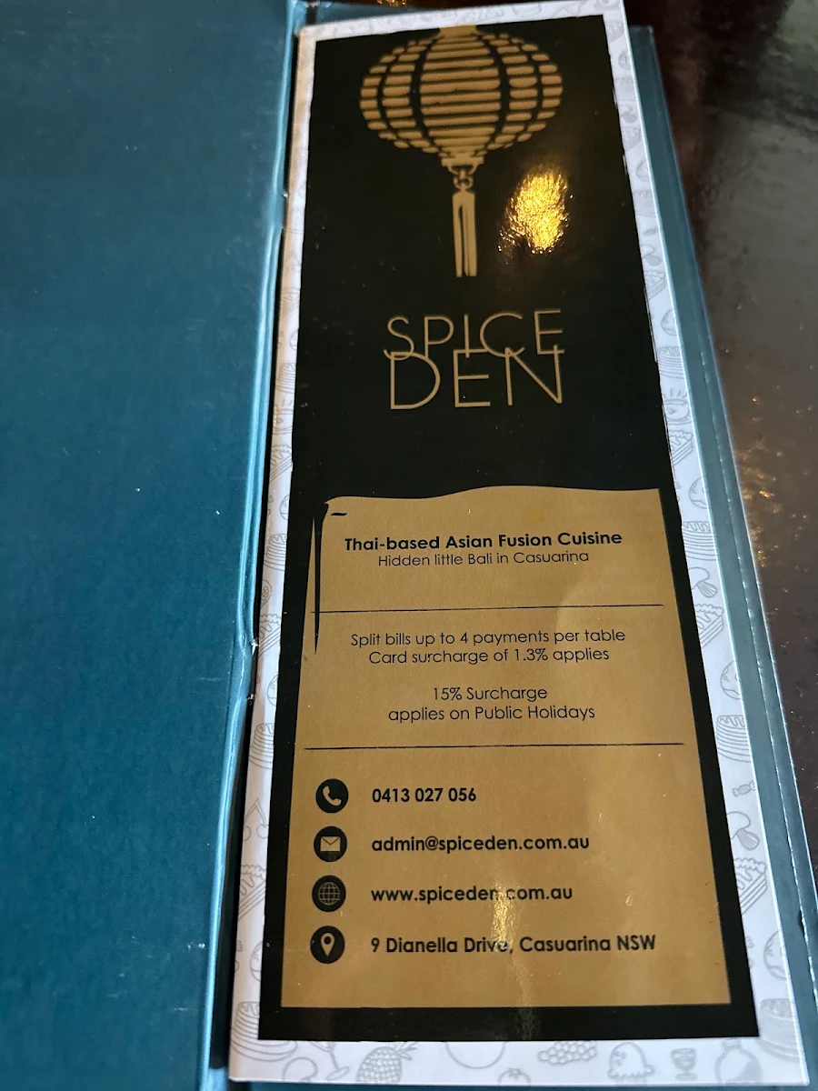Menu, Spice Den Restaurant Casuarina