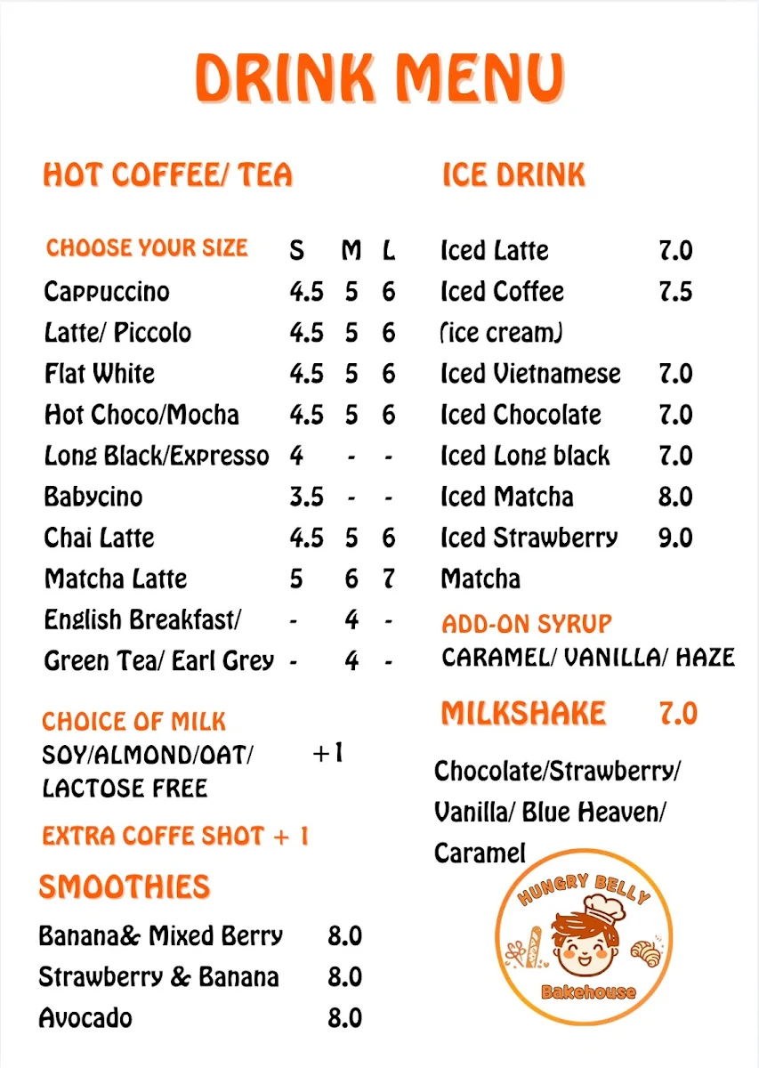 Menu, Hungry Belly Bakehouse