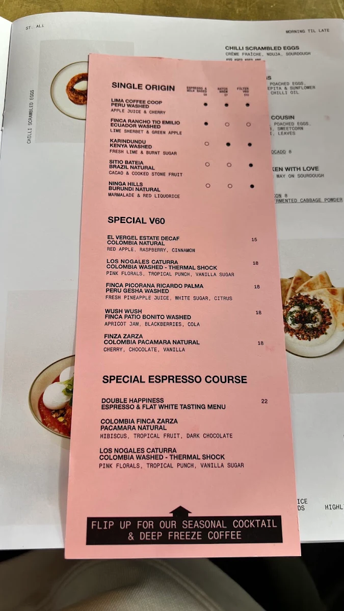 Menu, ST. ALi Coffee Roasters - South Melbourne
