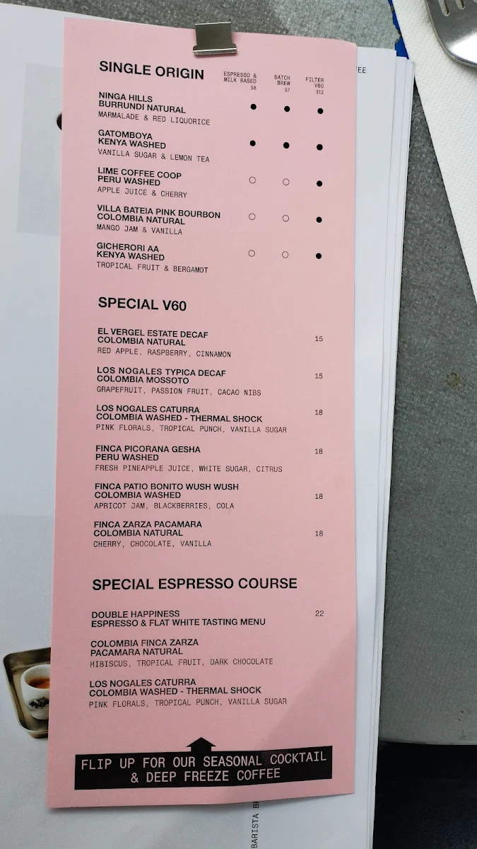 Menu, ST. ALi Coffee Roasters - South Melbourne