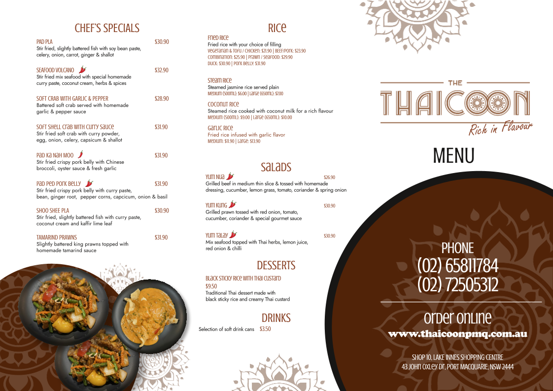 Menu, Thaicoon Restaurant