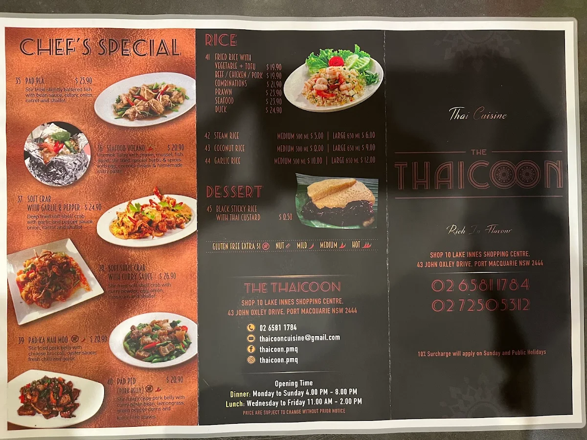 Menu, Thaicoon Restaurant