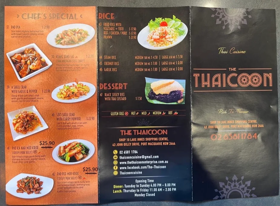 Menu, Thaicoon Restaurant