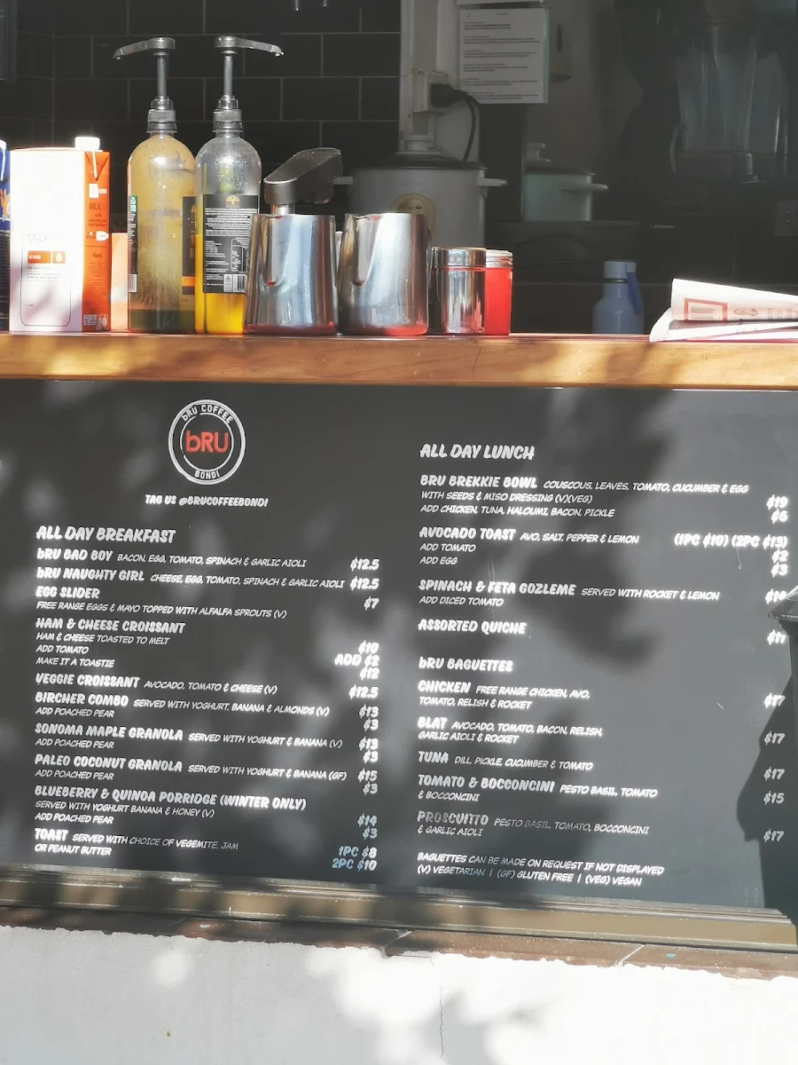 Menu, Jacks North Bondi