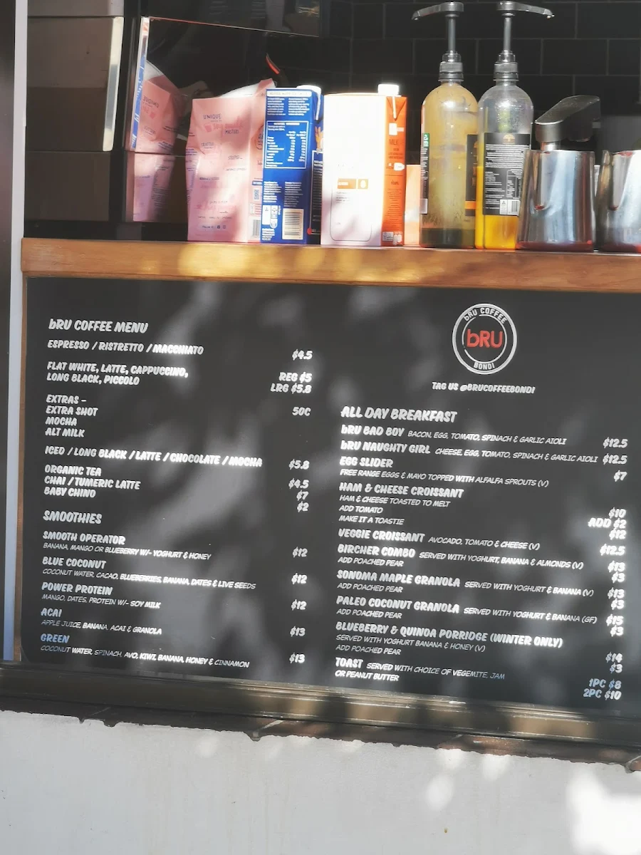 Menu, Jacks North Bondi