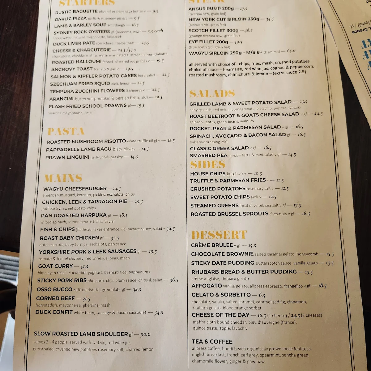 Menu, The Royal Oak