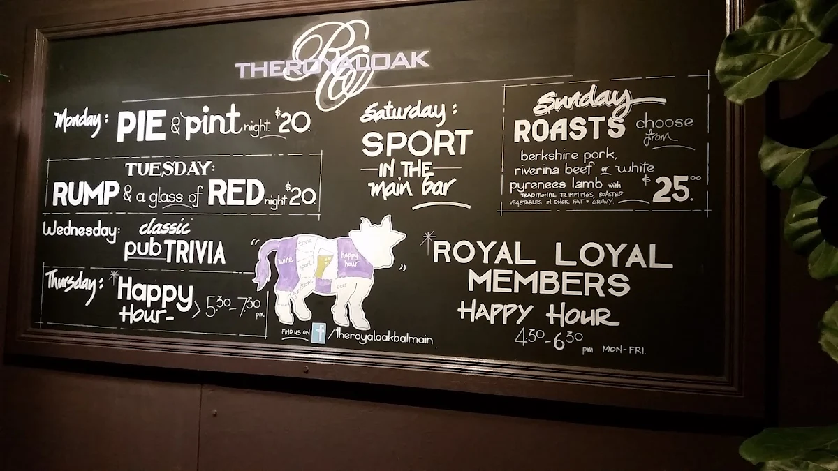 Menu, The Royal Oak