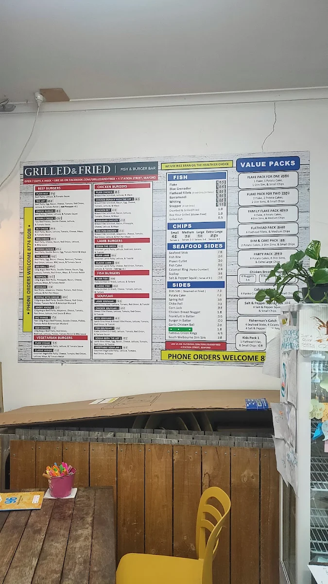 Menu, Grilled and Fried Fish and Chips