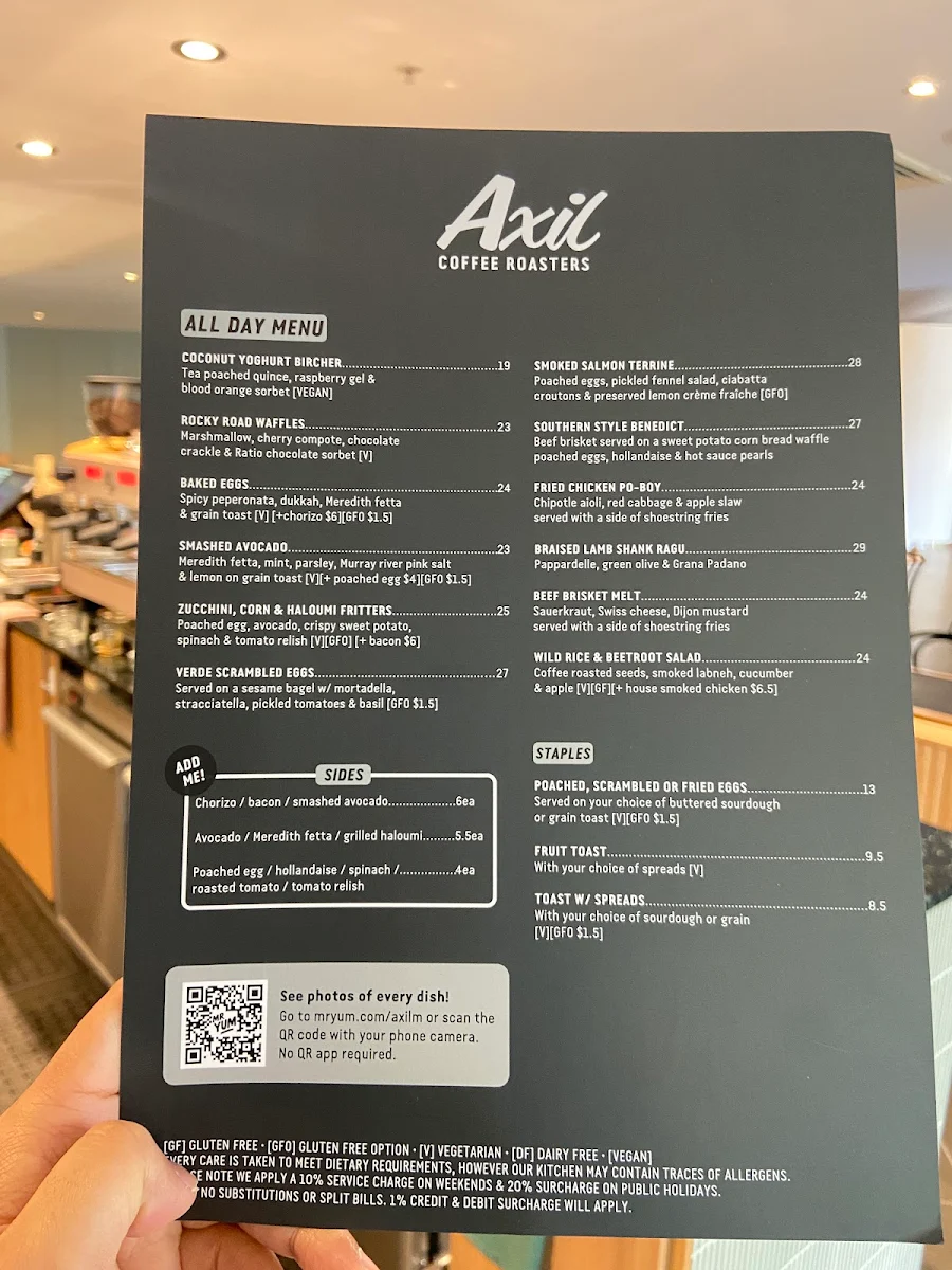 Menu, Axil Coffee Roasters Galleria