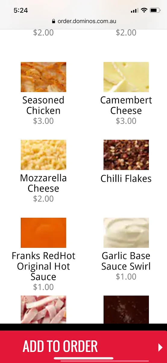 Menu, Domino's Pizza Northpoint
