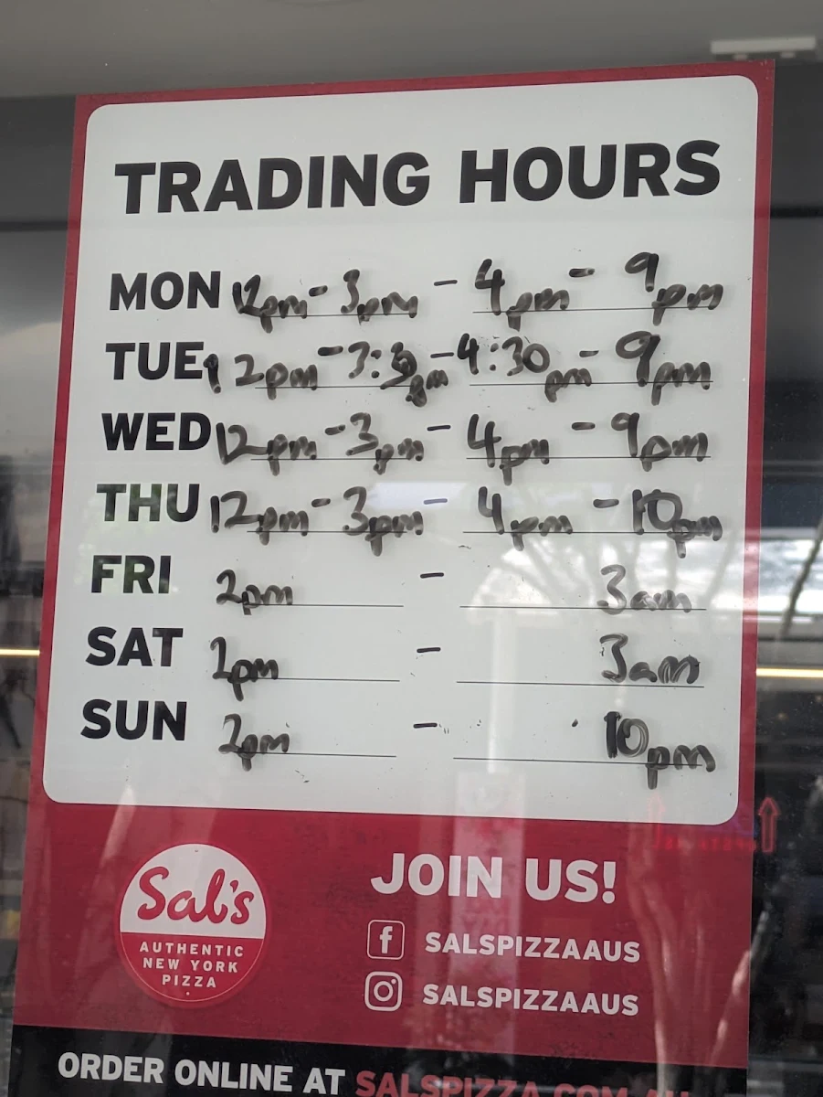 Menu, Sal’s Authentic New York Pizza - Fortitude Valley