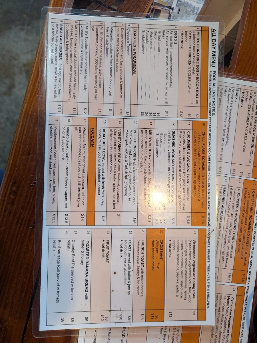 Menu, Mr Brownstone