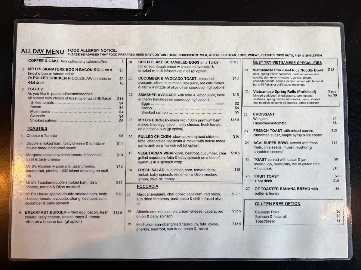 Menu, Mr Brownstone