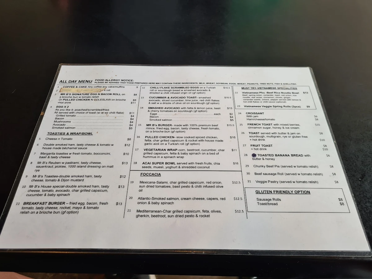 Menu, Mr Brownstone