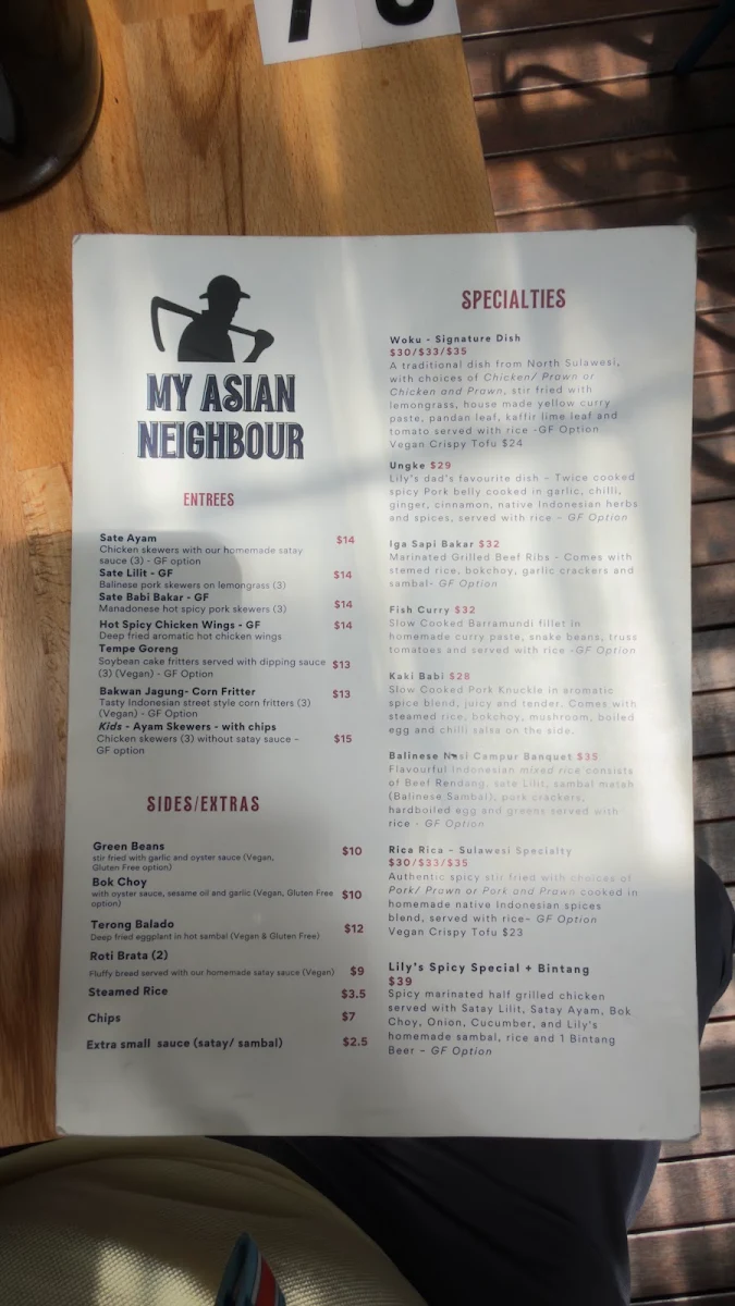 Menu, My Asian Neighbour