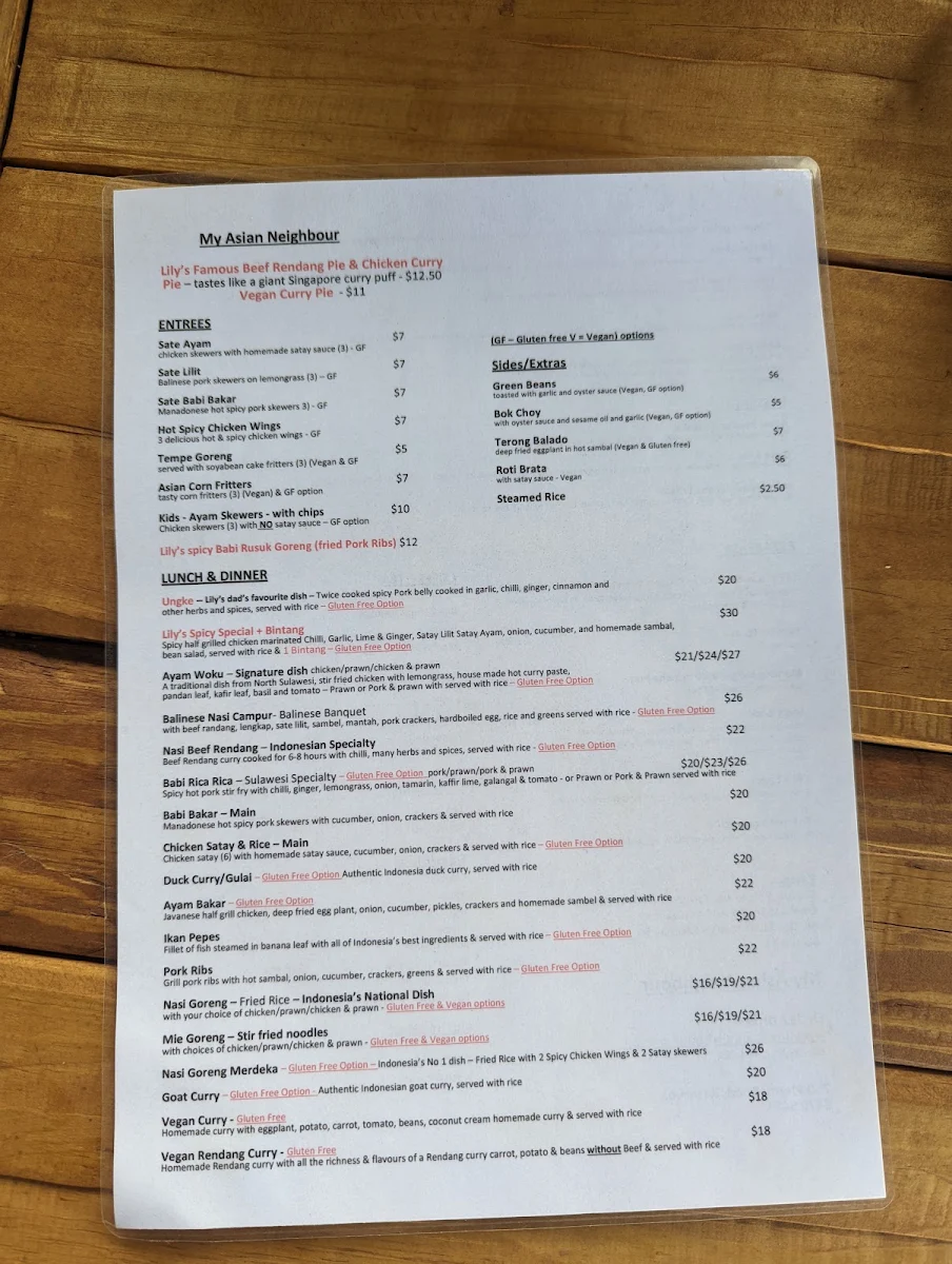 Menu, My Asian Neighbour