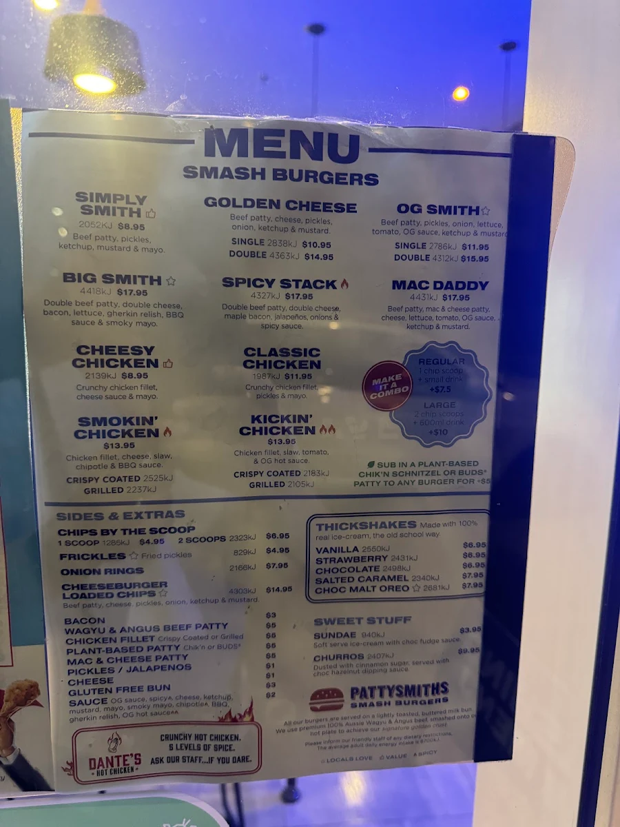 Menu, Pattysmiths Palm Beach