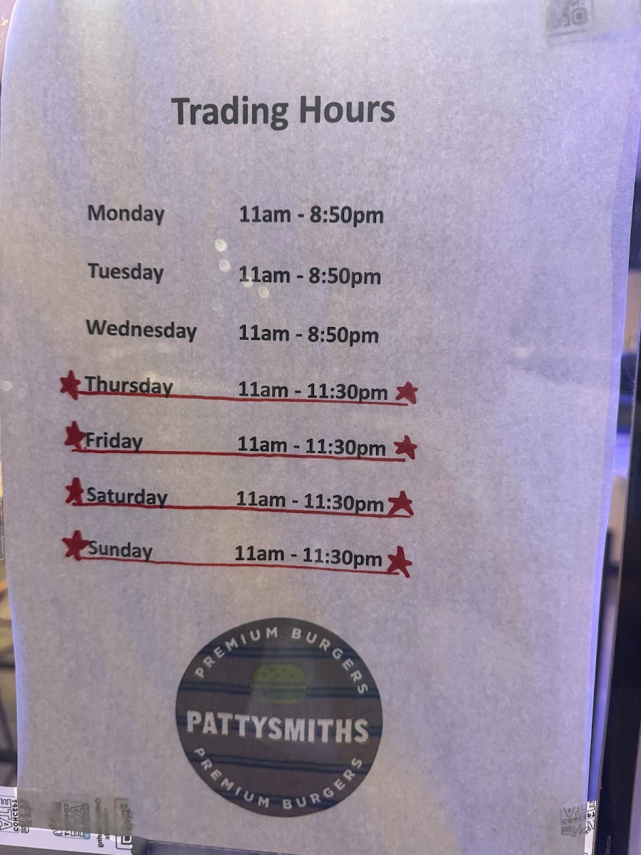 Menu, Pattysmiths Palm Beach