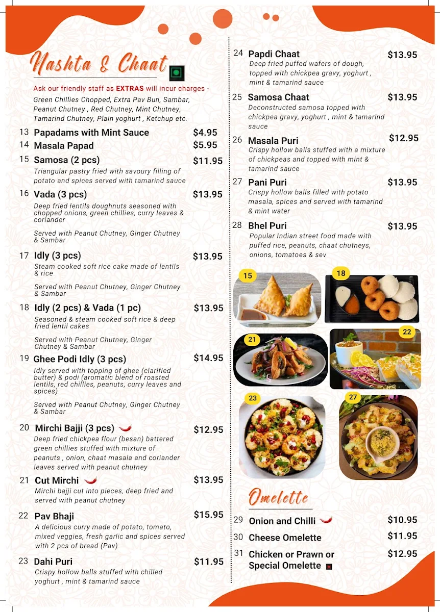 Menu, Dosa Hut - Indian Restaurant Canberra CBD