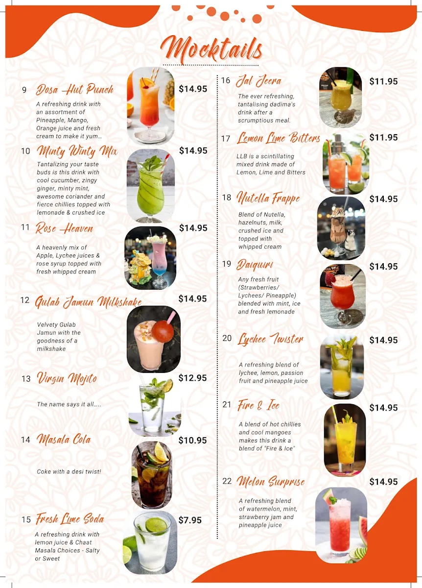 Menu, Dosa Hut - Indian Restaurant Canberra CBD