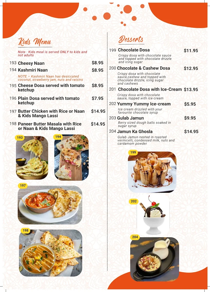 Menu, Dosa Hut - Indian Restaurant Canberra CBD