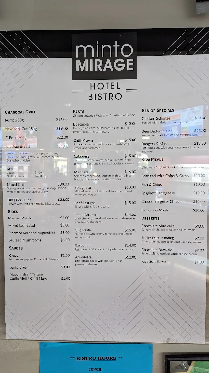 Menu, Minto Mirage Hotel