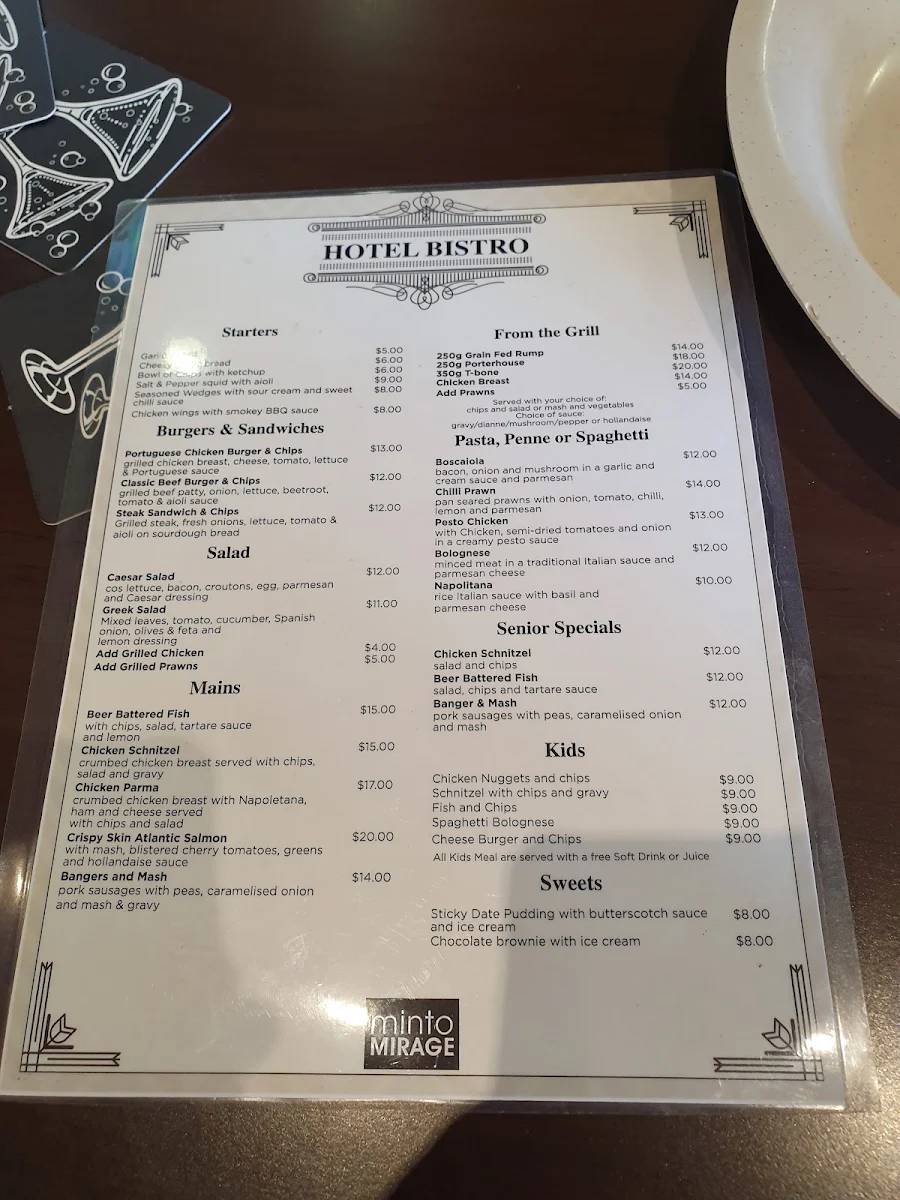 Menu, Minto Mirage Hotel