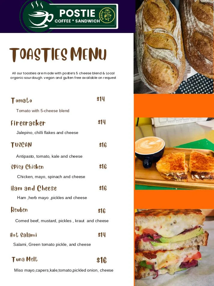 Menu, Postie Coffee