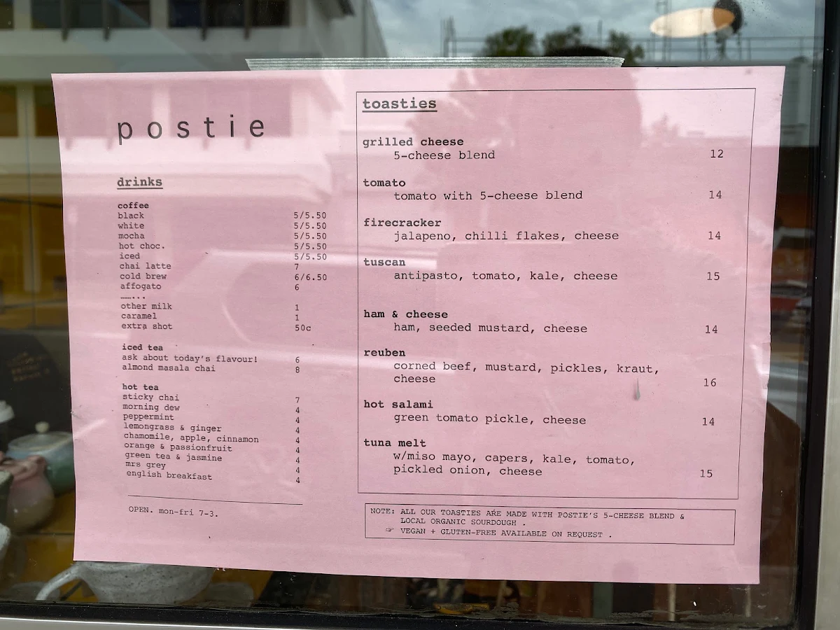 Menu, Postie Coffee