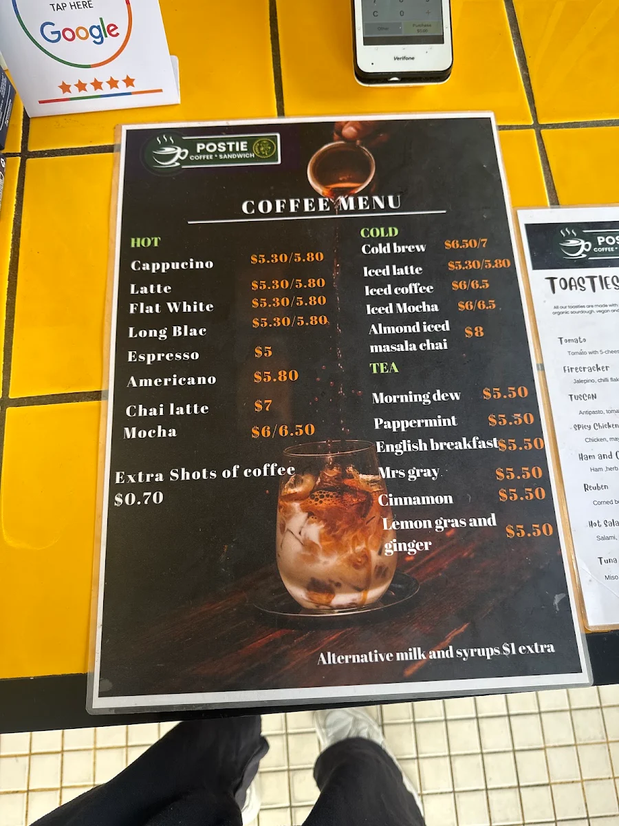 Menu, Postie Coffee