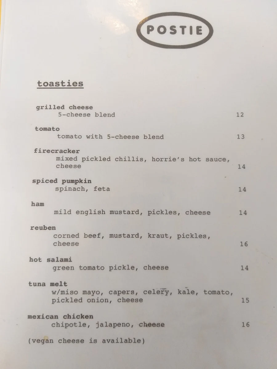 Menu, Postie Coffee