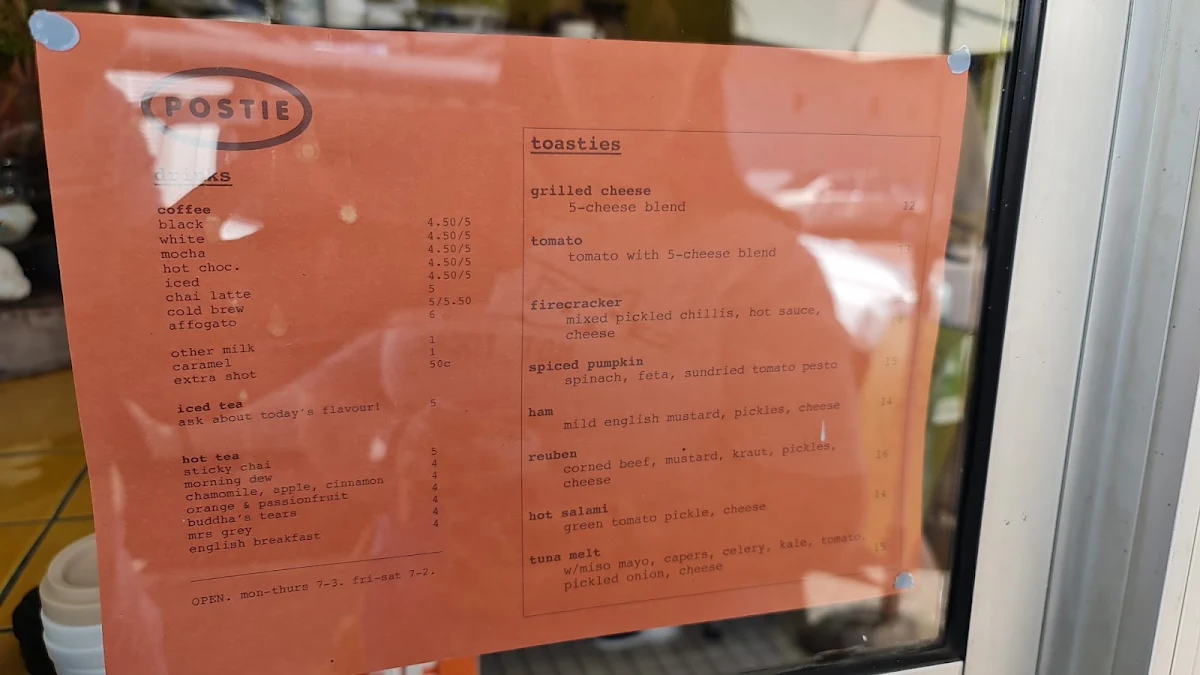Menu, Postie Coffee