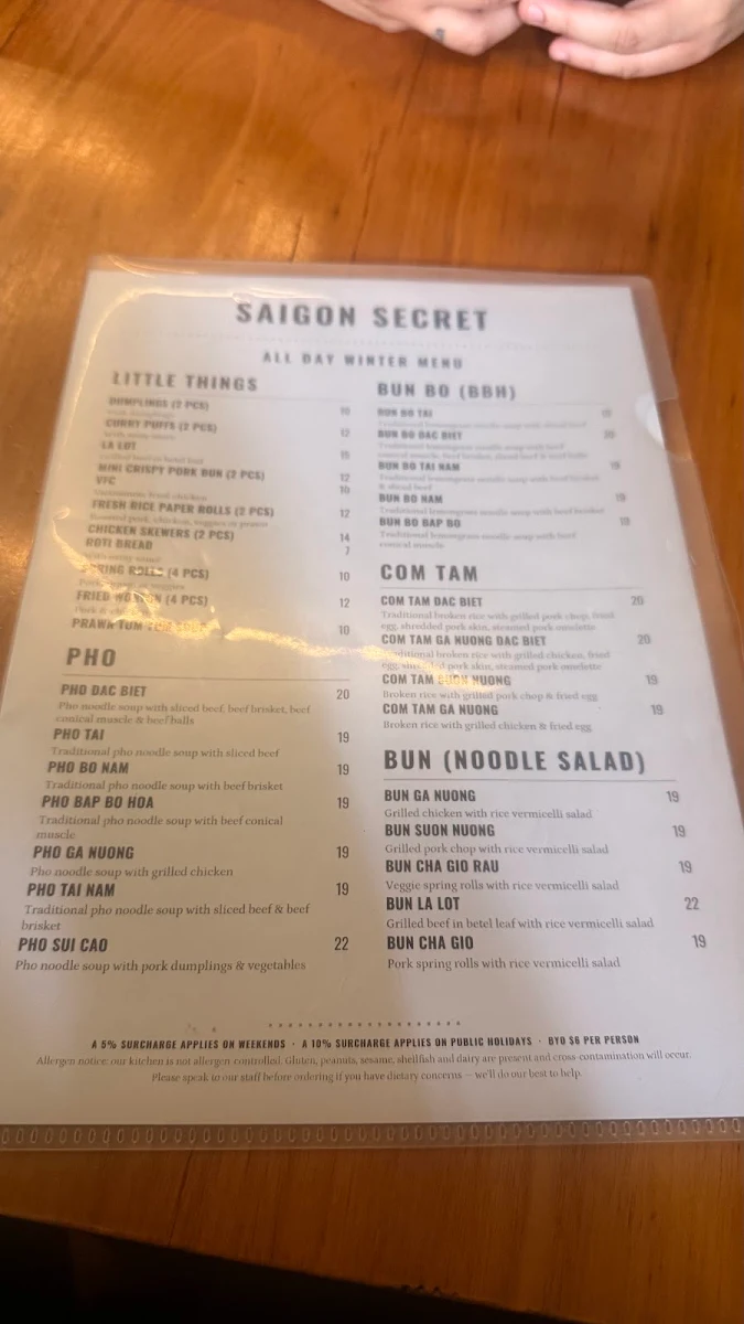 Menu, Saigon Secret