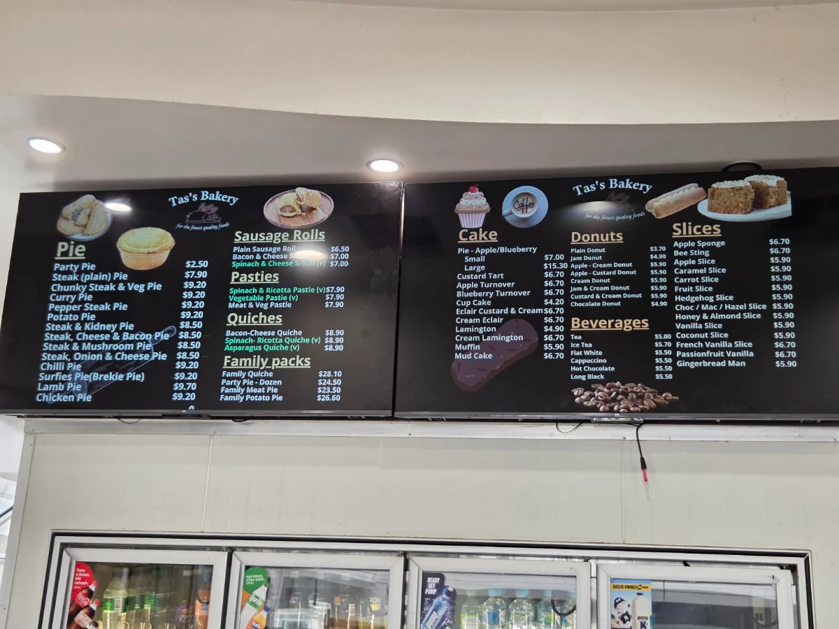 Menu, Tas's Bakery