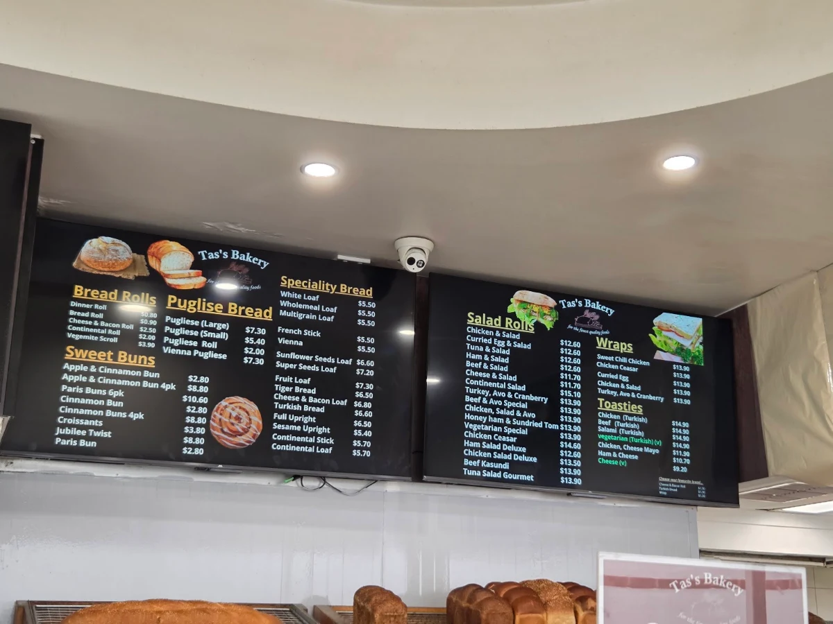 Menu, Tas's Bakery